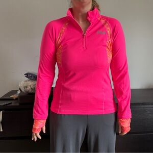 Fila Women's Neon Pink Quarter-Zip Pullover with Patterned Accents